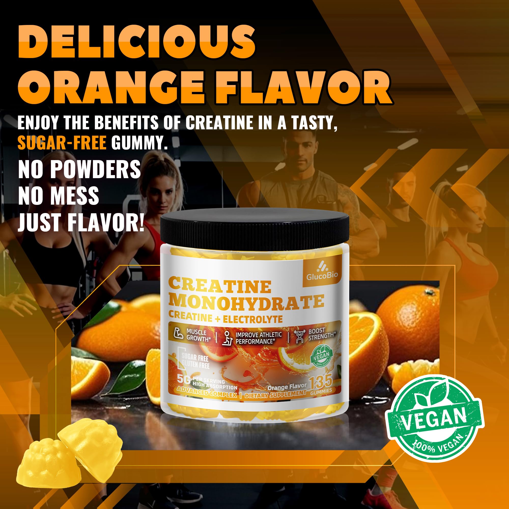 GlucoBio Gummies: saveur orange agréable à prendre à tout moment.