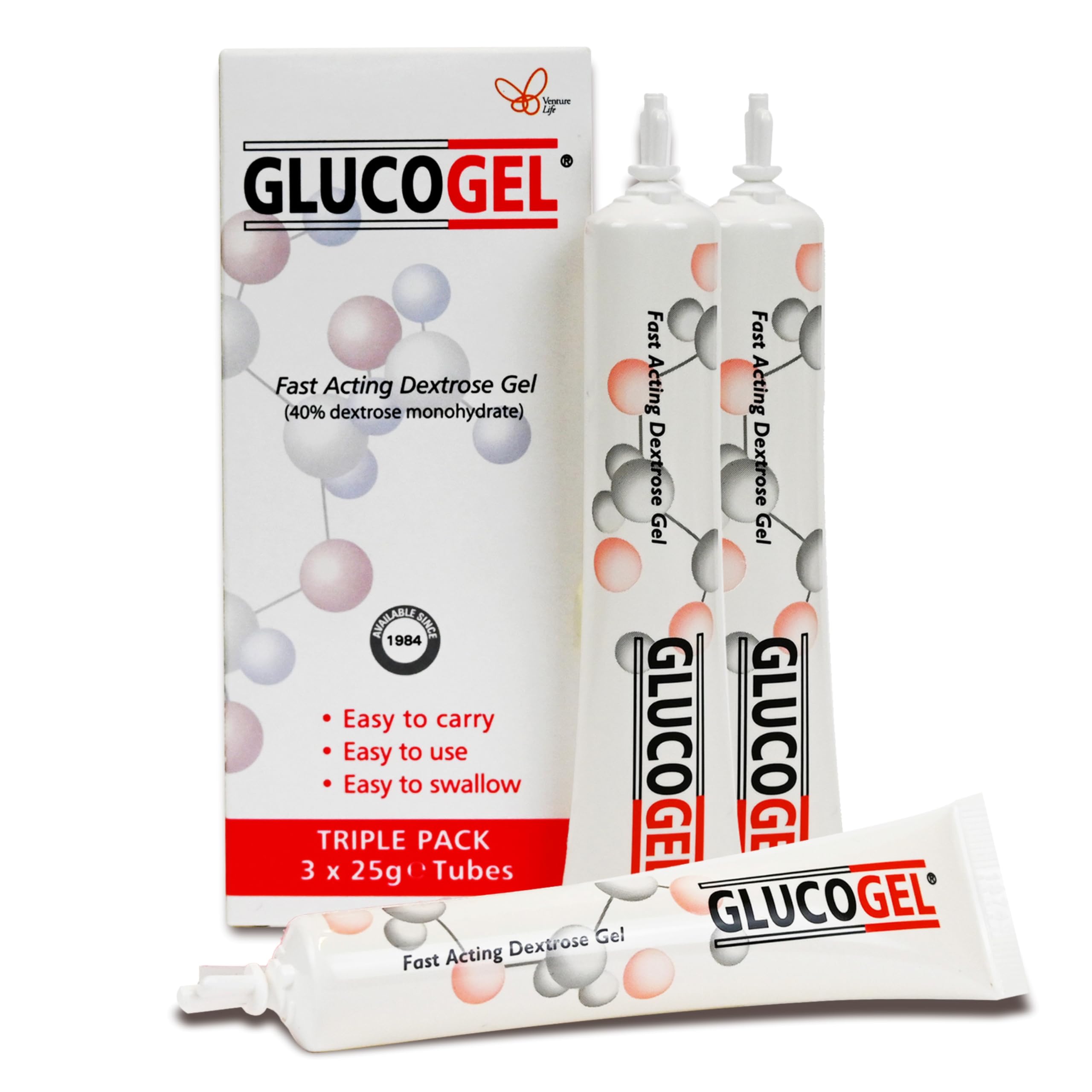 Glucogel 3x25g Tubes pratiques : gel rapide pour l'énergie en déplacement.