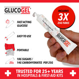 Glucogel 3x25g Tubes pret-a-utiliser : ouverture simple et absorption rapide.