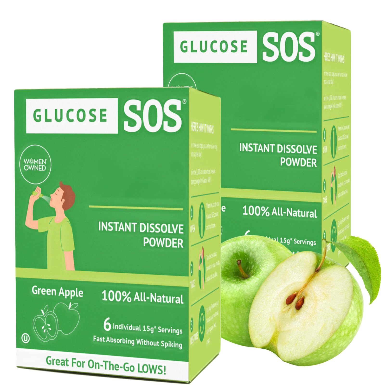 Glucose SOS – pochettes déxtrose Pomme Verte, énergie rapide sans eau.