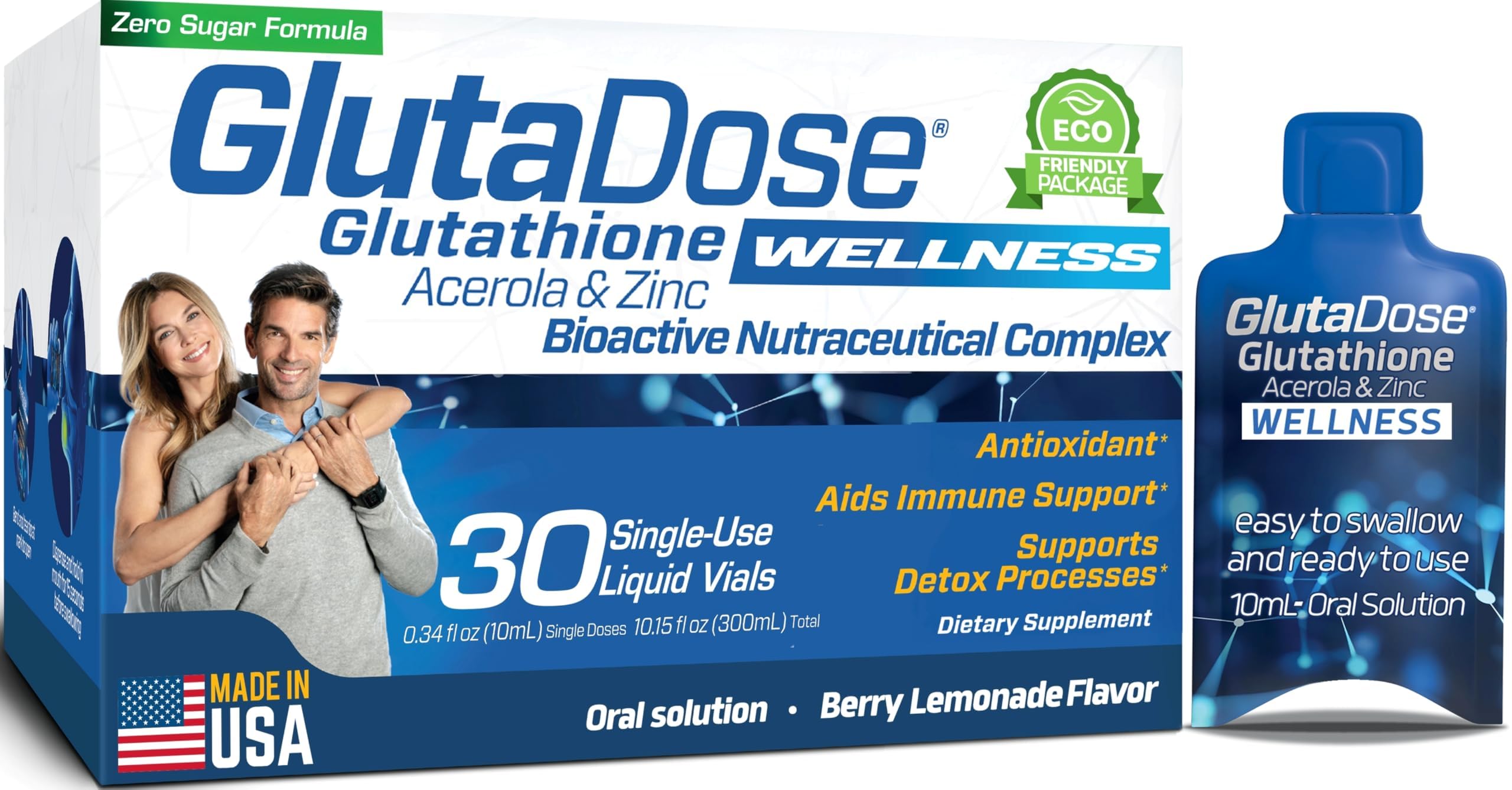 GlutaDose bouteille glutathathion citron-framboise pour énergie et immunité