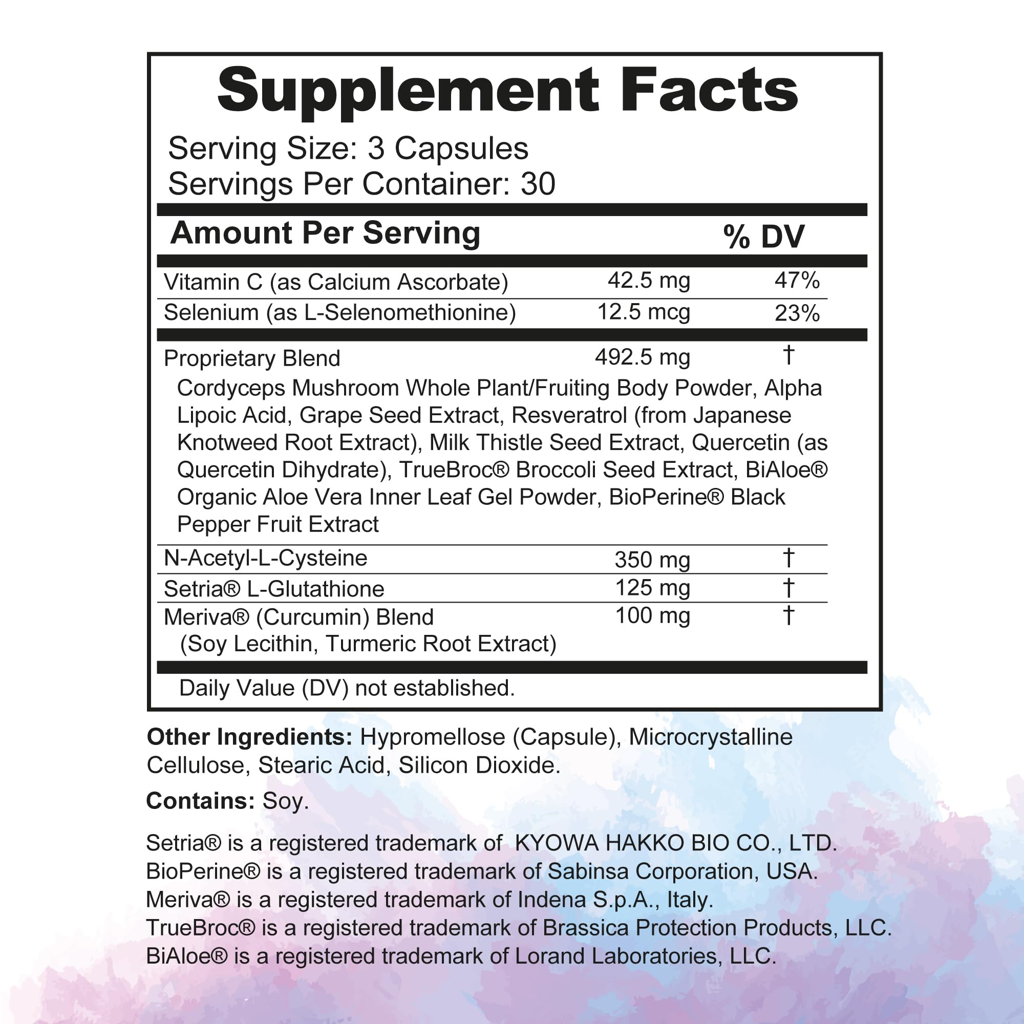 Glutathione Amino Complex: tableau ingrédients nutritionnels et bénéfices potentiels.