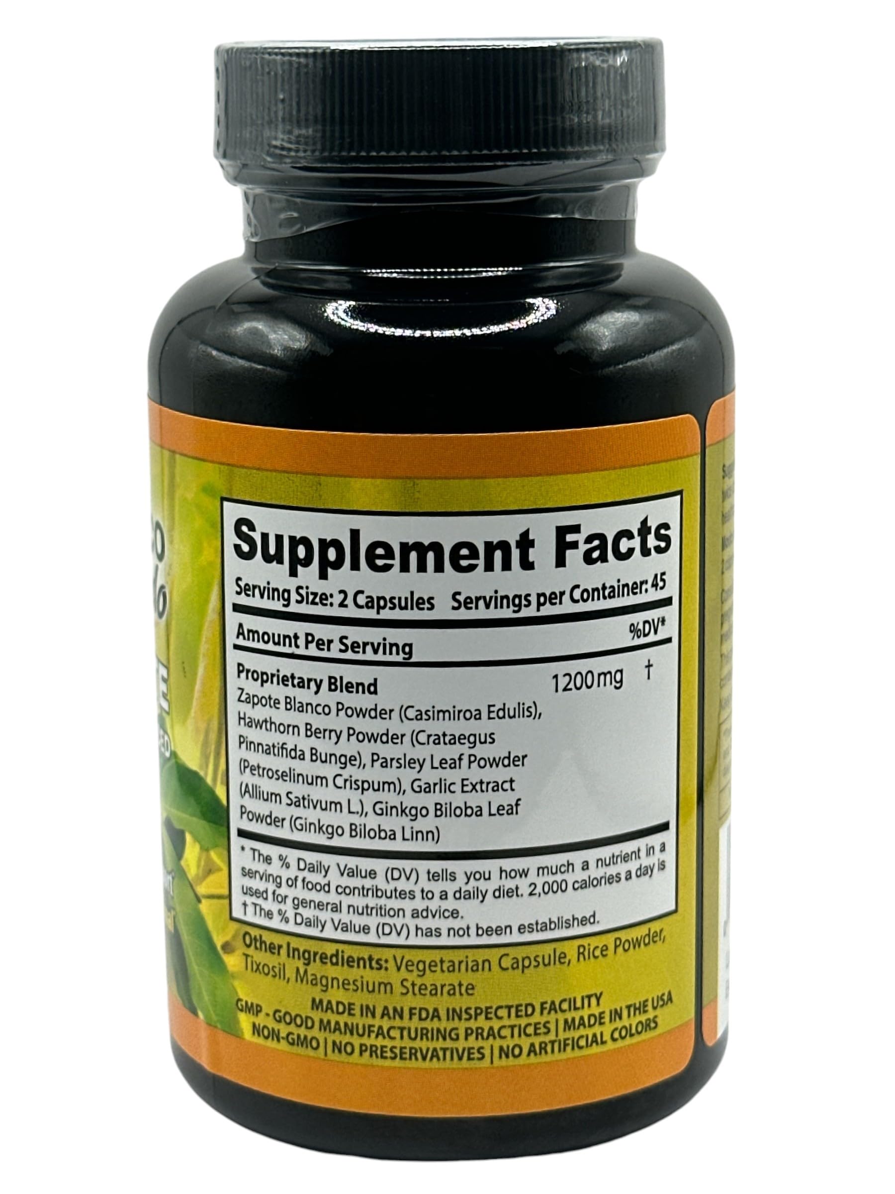 G.M.J Zapote Blanco reforzado – étiquette indiquant 1200 mg par portion.