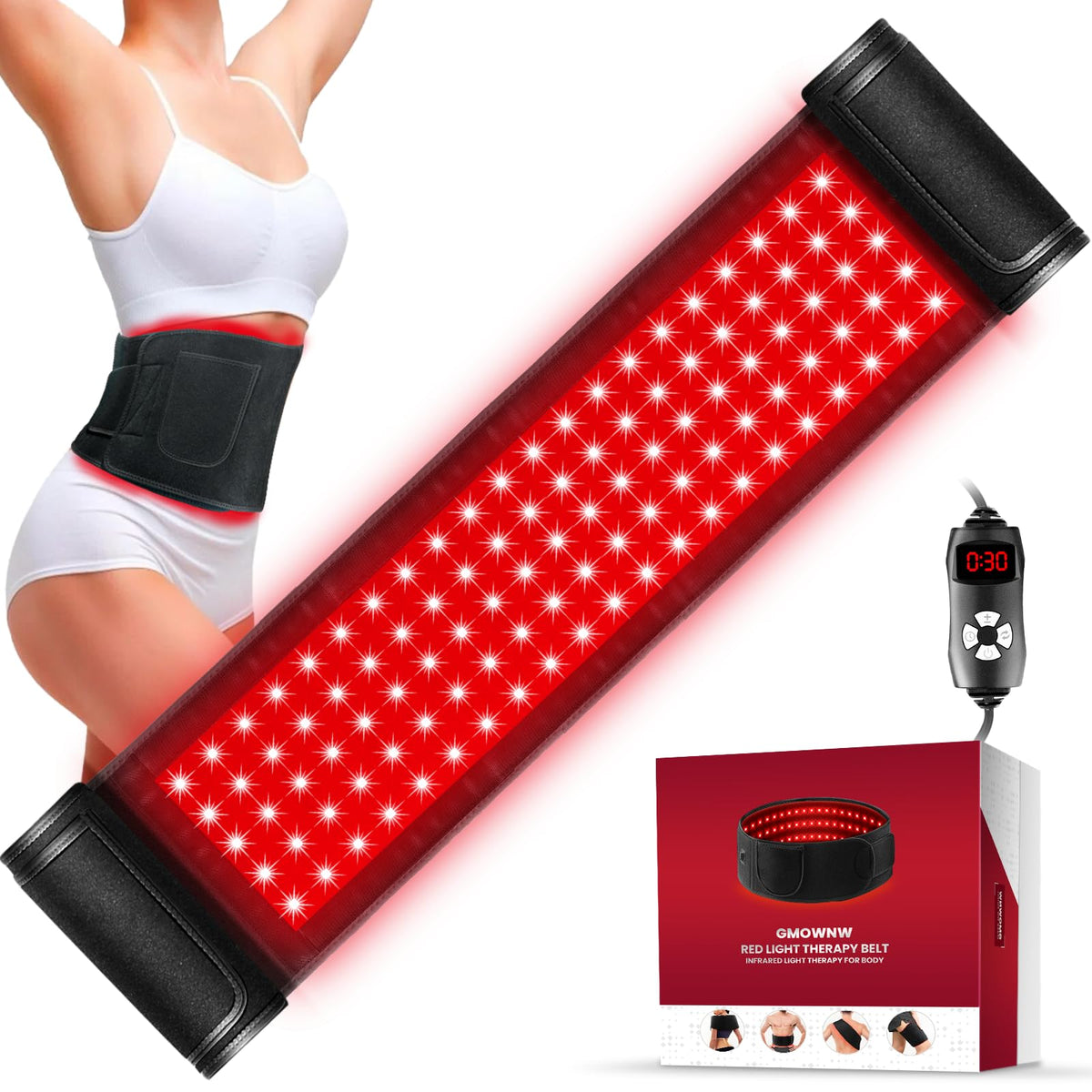 GMOWNW Ceinture thérapeutique lumineuse rouge et IR appliquée au dos pour le soin du tissu