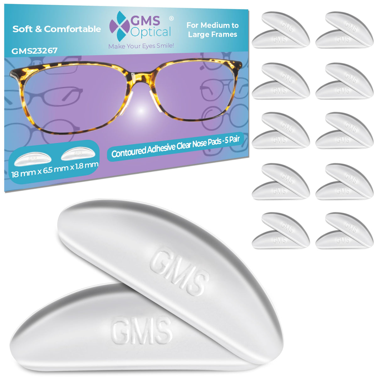 Coussinets nasaux adhésifs GMS Optical, silicone 1,8 mm, maintien sûr pour lunettes