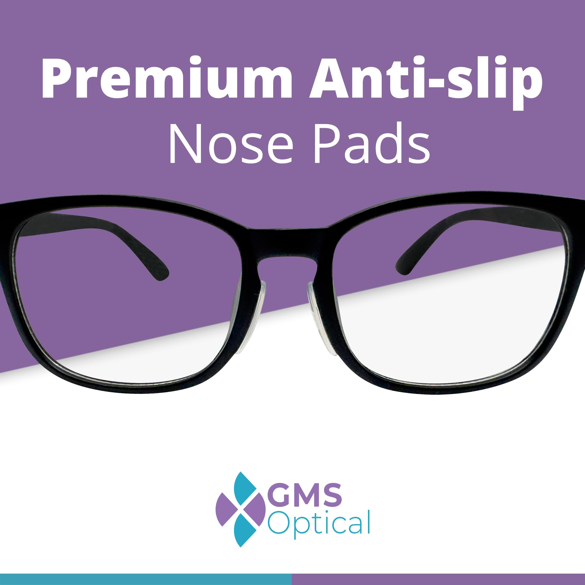GMS Optical: coussins nez silicone adhésifs clairs, fixation fiable.