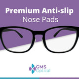 GMS Optical: coussins nez silicone adhésifs clairs, fixation fiable.