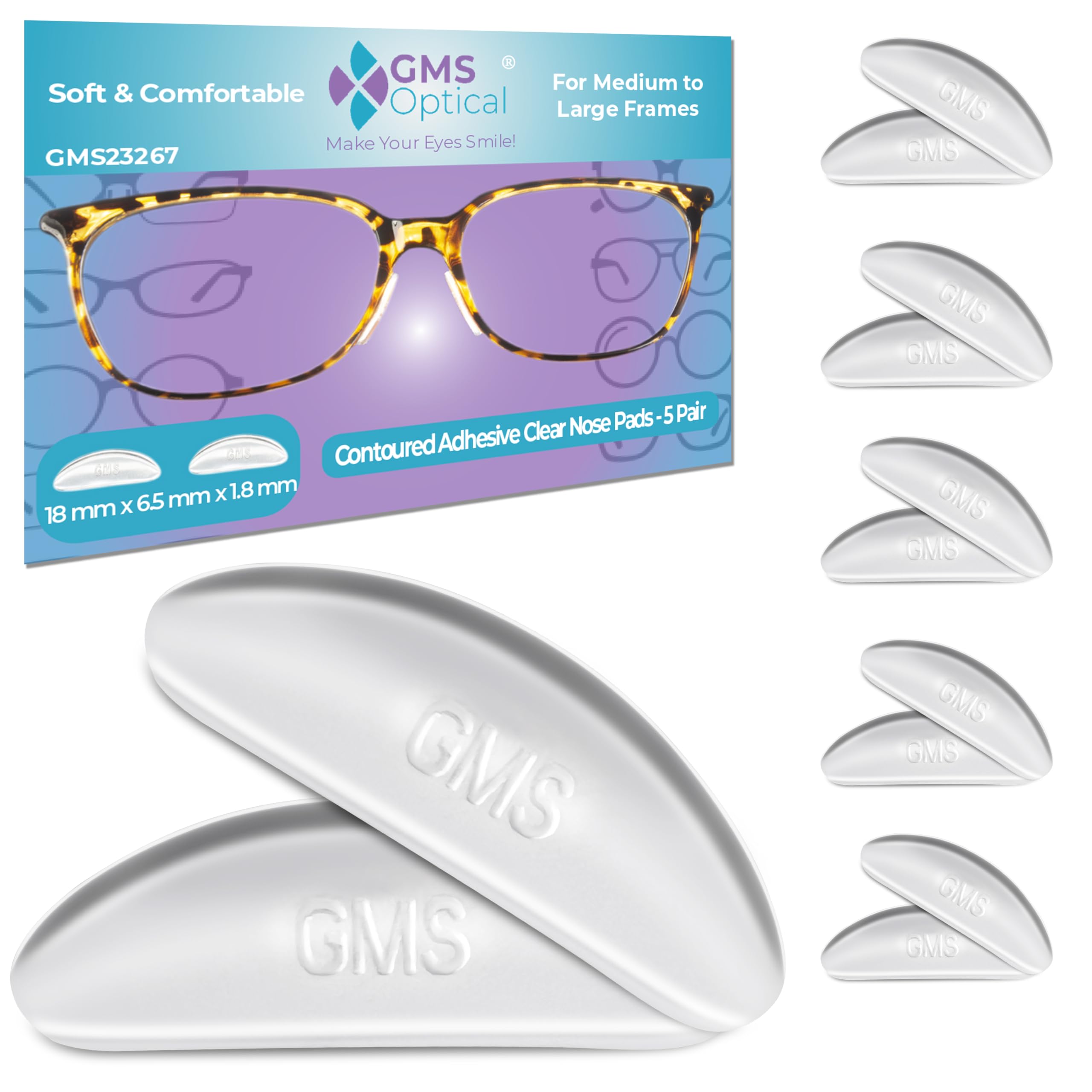 GMS Optical: coussins nez silicone Reg-Thin 1,8 mm, anti-glissement discret.