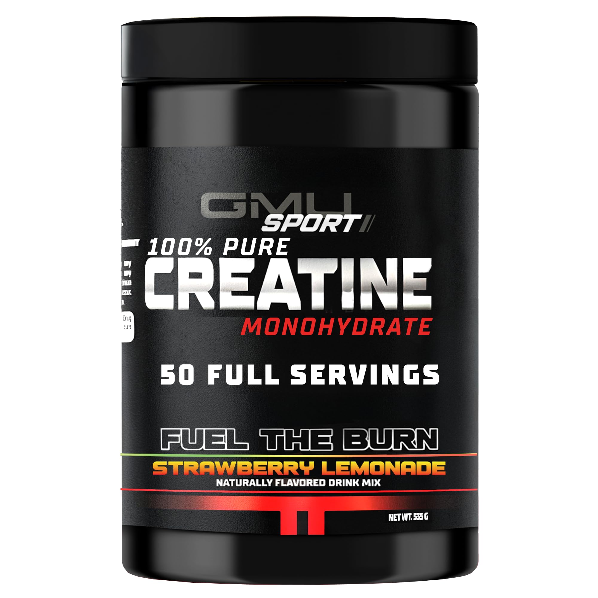 GMU SPORT poudre créatine monohydrate saveur fraise-citronnade, énergie accrue et performance.