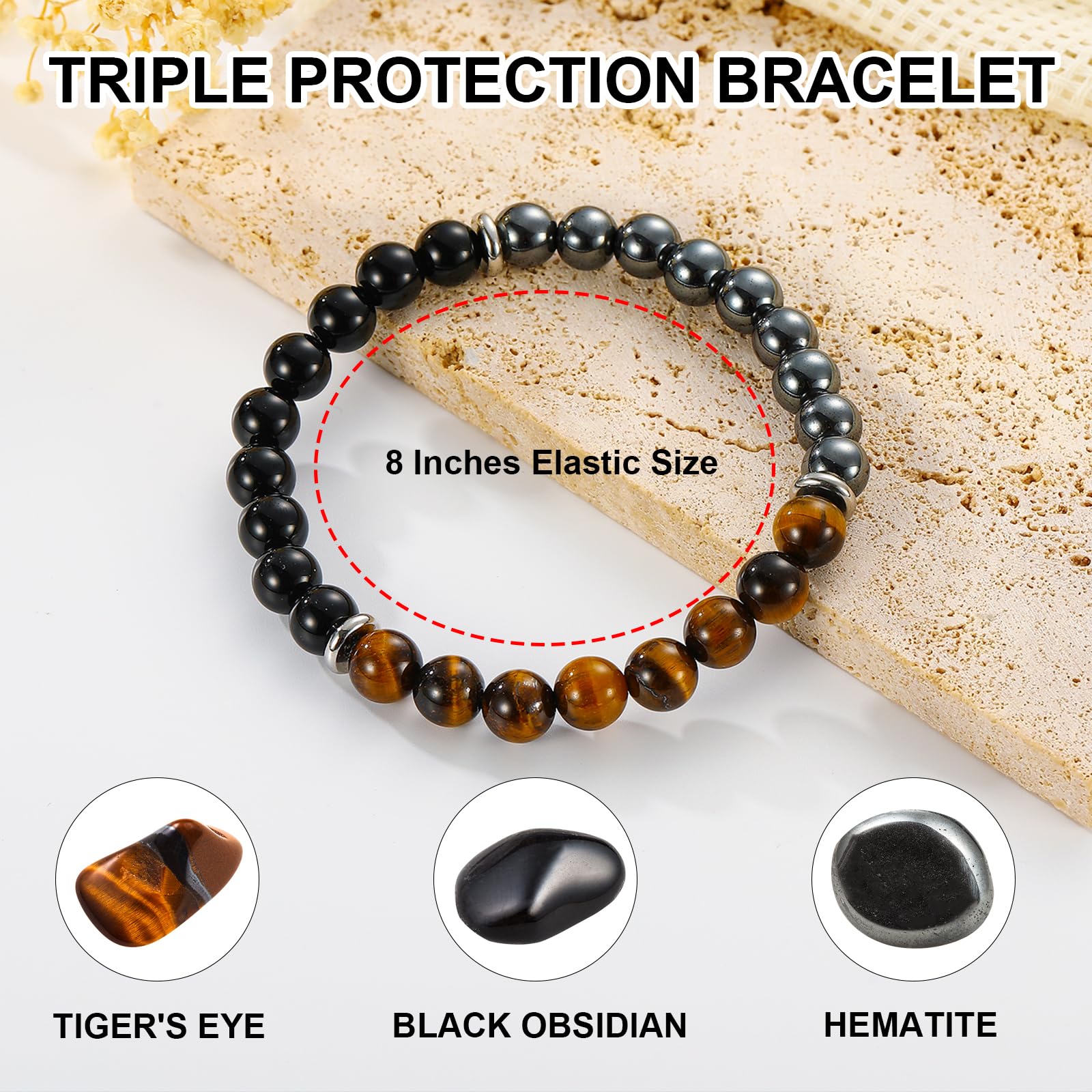 Bracelet Gnamy élastique 8mm - perles naturelles pour le confort quotidien.
