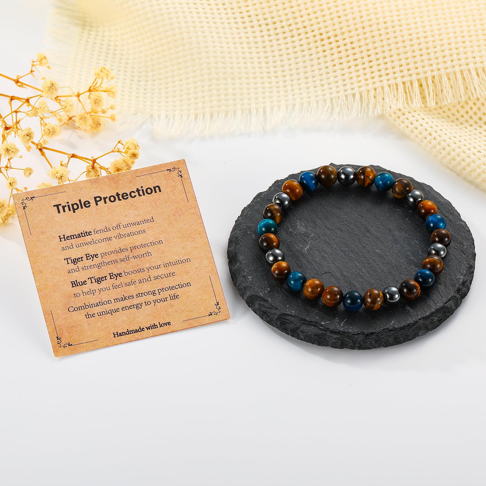Bracelet Gnamy en élastique 8mm, facile à porter avec d'autres bijoux.