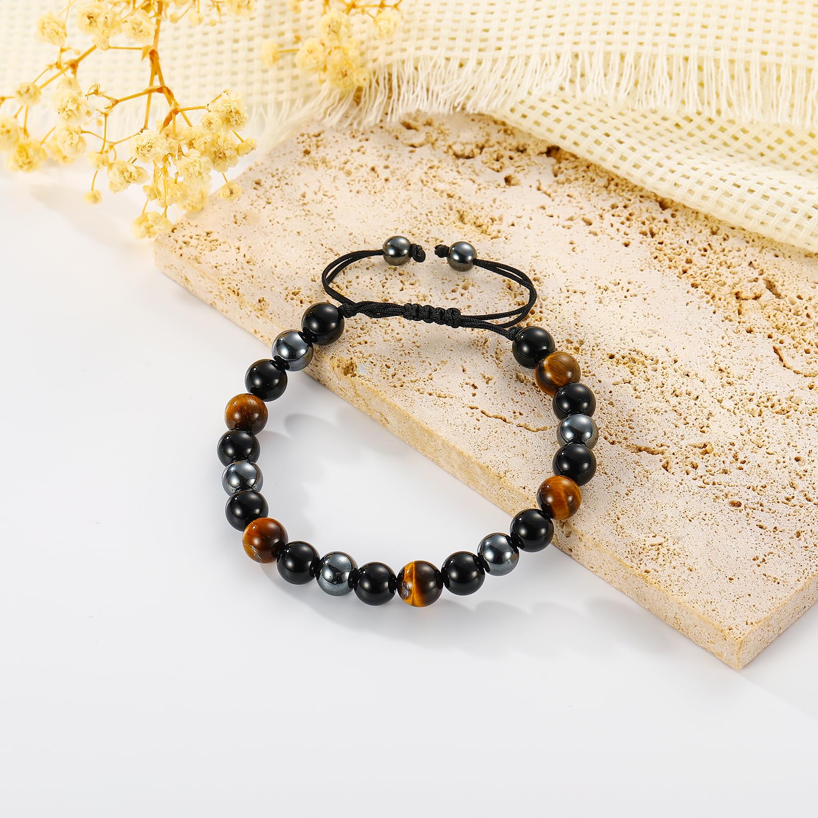 Bracelet Gnamy triple-protection avec obsidienne noire: protection contre les énergies négatives