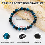 Bracelet Gnamy triple protection en obsidienne noire, courage face au stress potentiel.