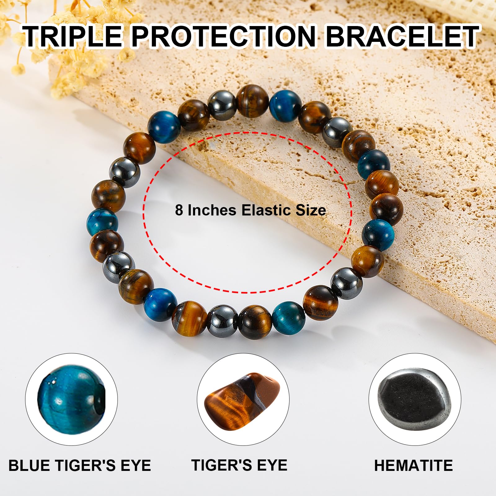 Gnamy pierres oeil-de-tigre et hematite, énergie protectrice et concentration.