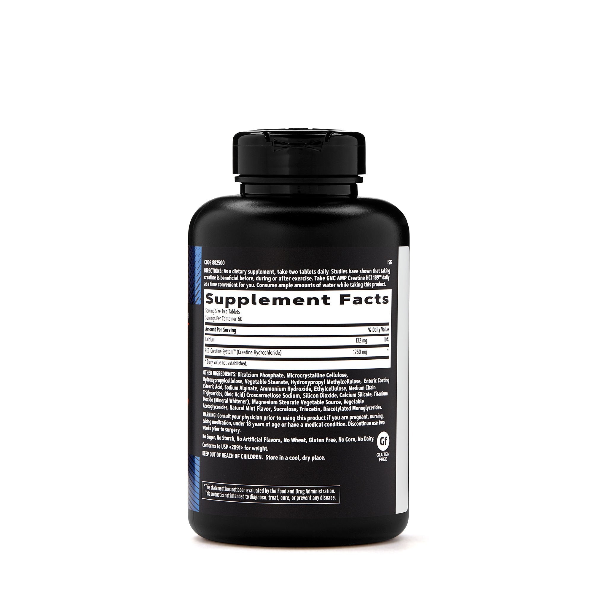 GNC AMP Creatine HCl 189 étiquette claire sur l'emballage