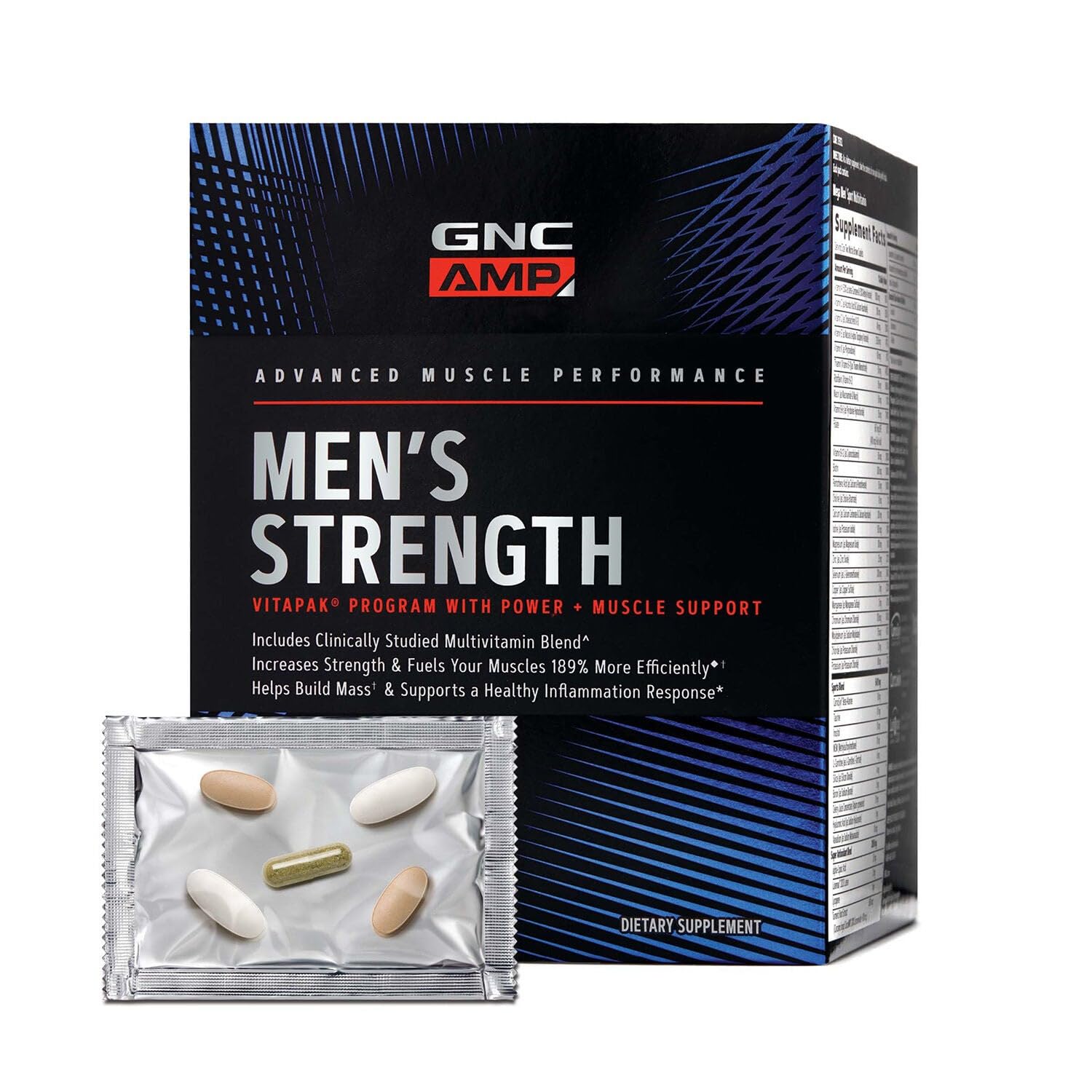 GNC AMP Hommes Force Vitapak — boîte pratique pour l'entraînement quotidien.
