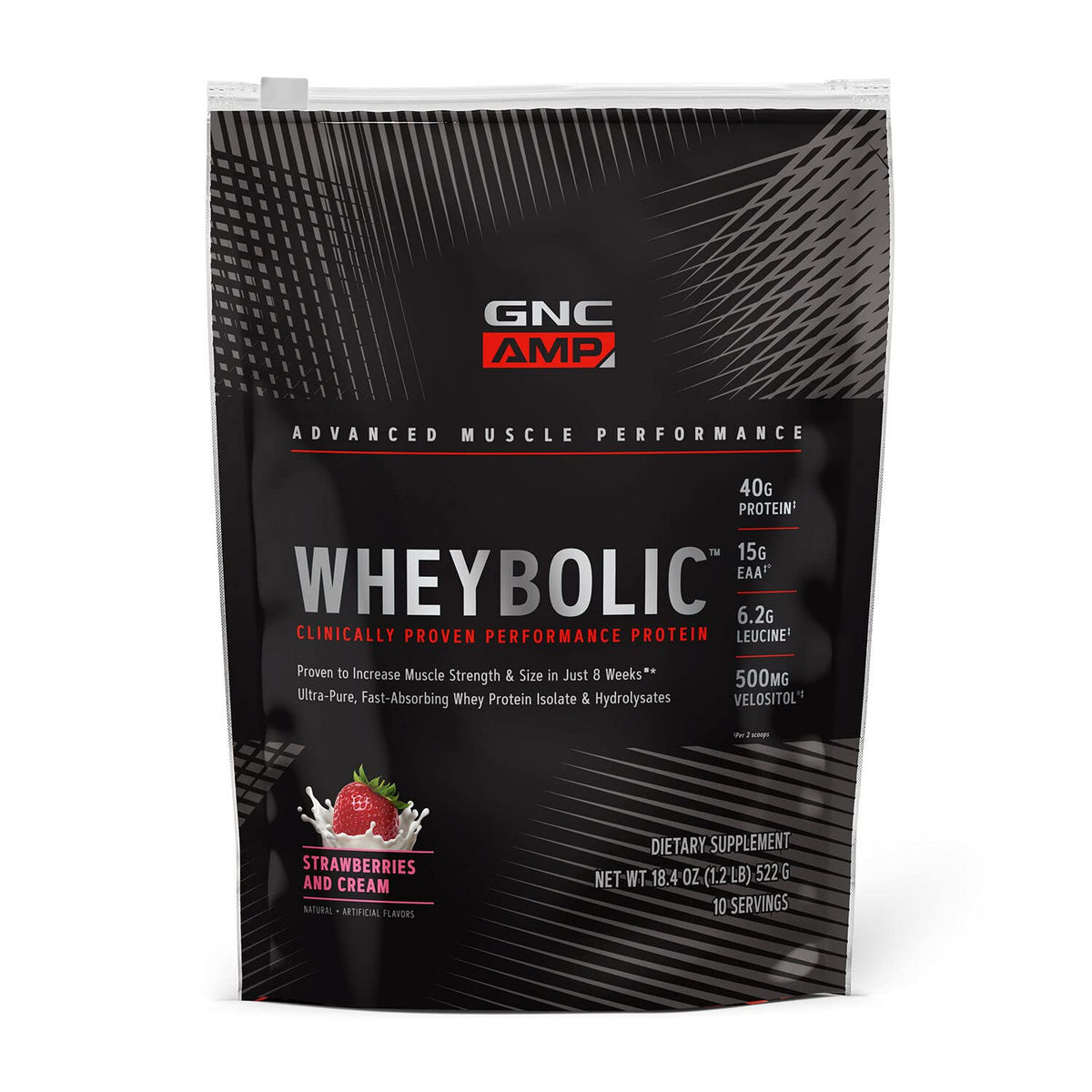Bouteille GNC AMP Wheybolic prête pour la récupération après l’effort.