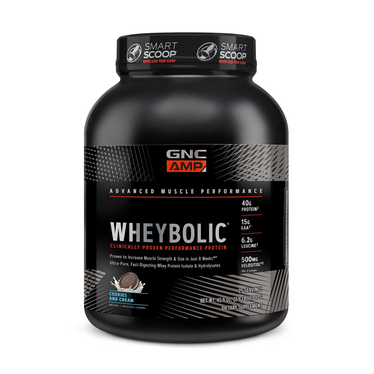GNC AMP Wheybolic - poudre-proteine, soutient la croissance musculaire.