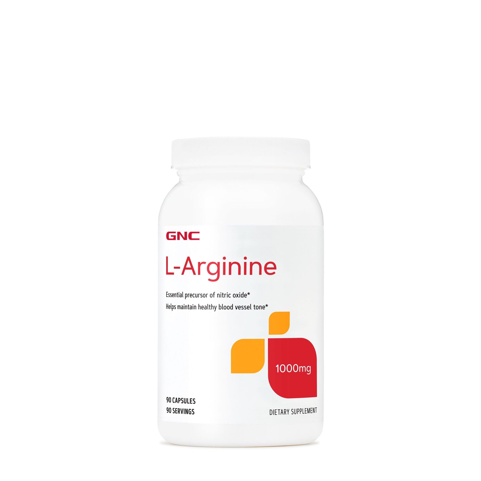 GNC L Arginine 1000 mg — emballage, soutien potentiel du tonus vasculaire.