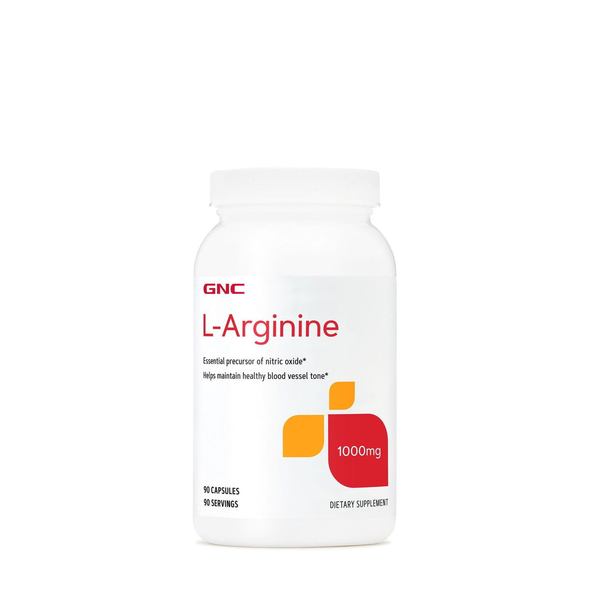 GNC L Arginine 1000 mg — emballage, soutien potentiel du tonus vasculaire.