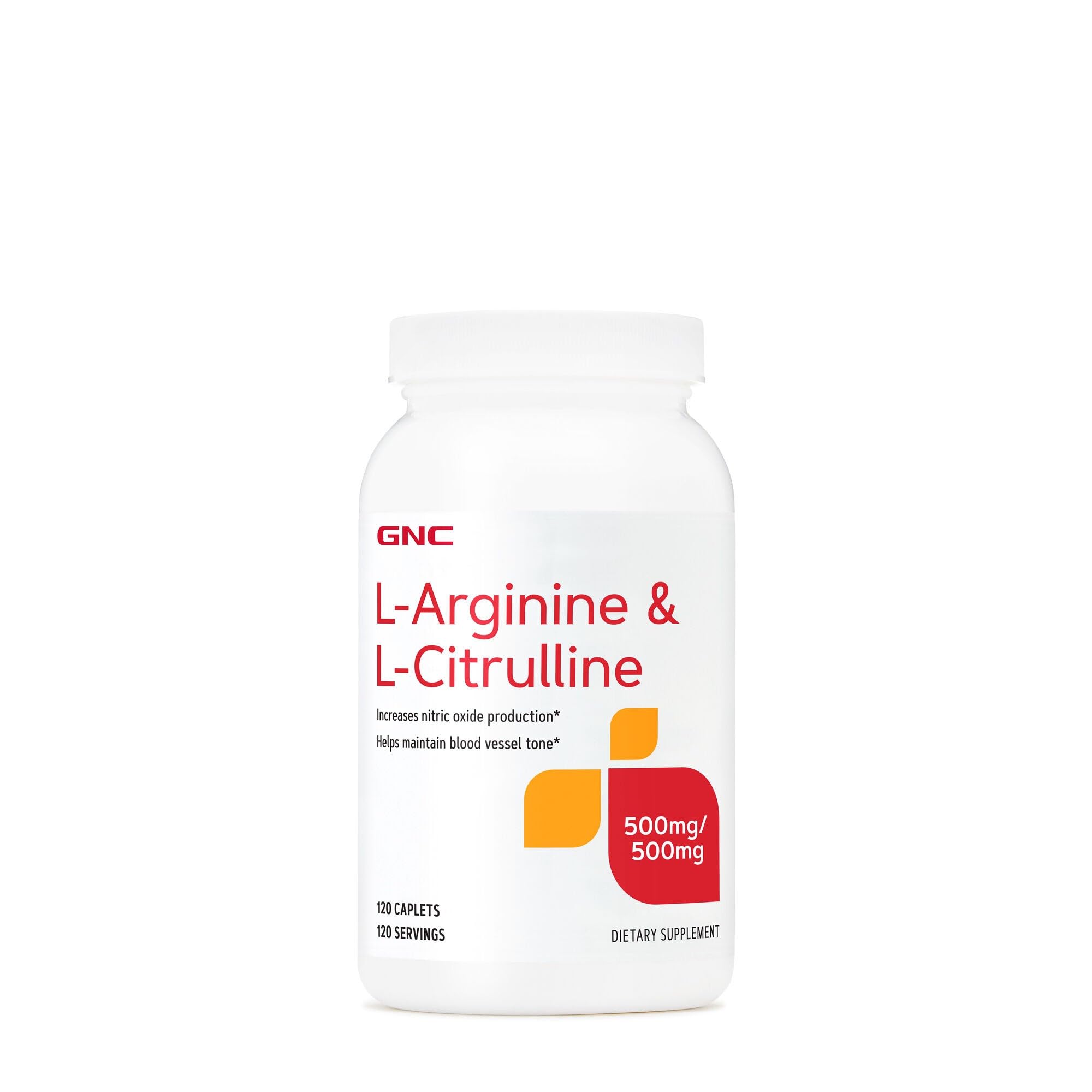 GNC L-Arginine + L-Citrulline, comprimés en boîte, soutien potentiel au monoxyde d'azote.
