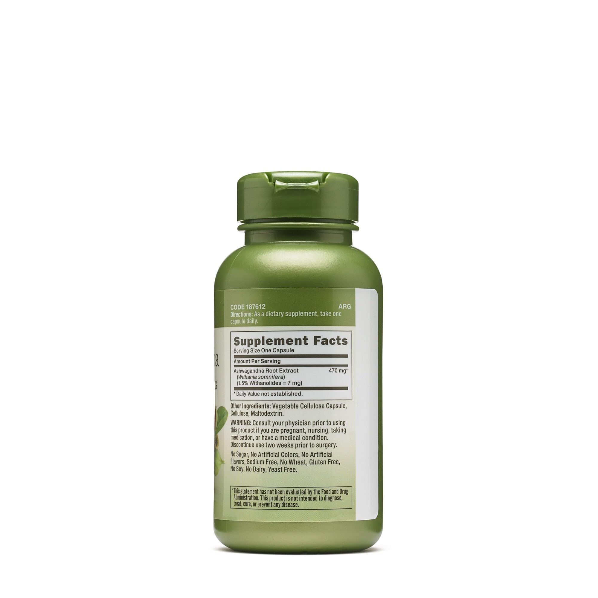 Capsules GNC Herbal Plus Ashwagandha 470 mg prêtes pour une prise quotidienne.