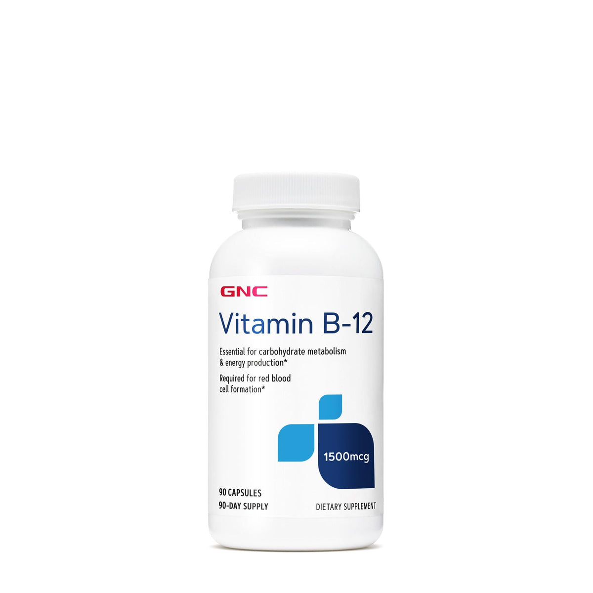 GNC B12 1500mcg — bouteille, énergie potentielle et métabolisme
