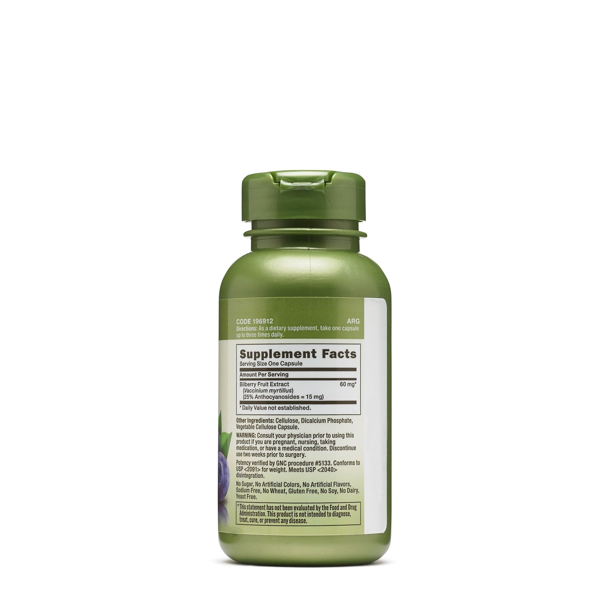 GNC Bilberry Extrait — emballage: format végétarien pratique.
