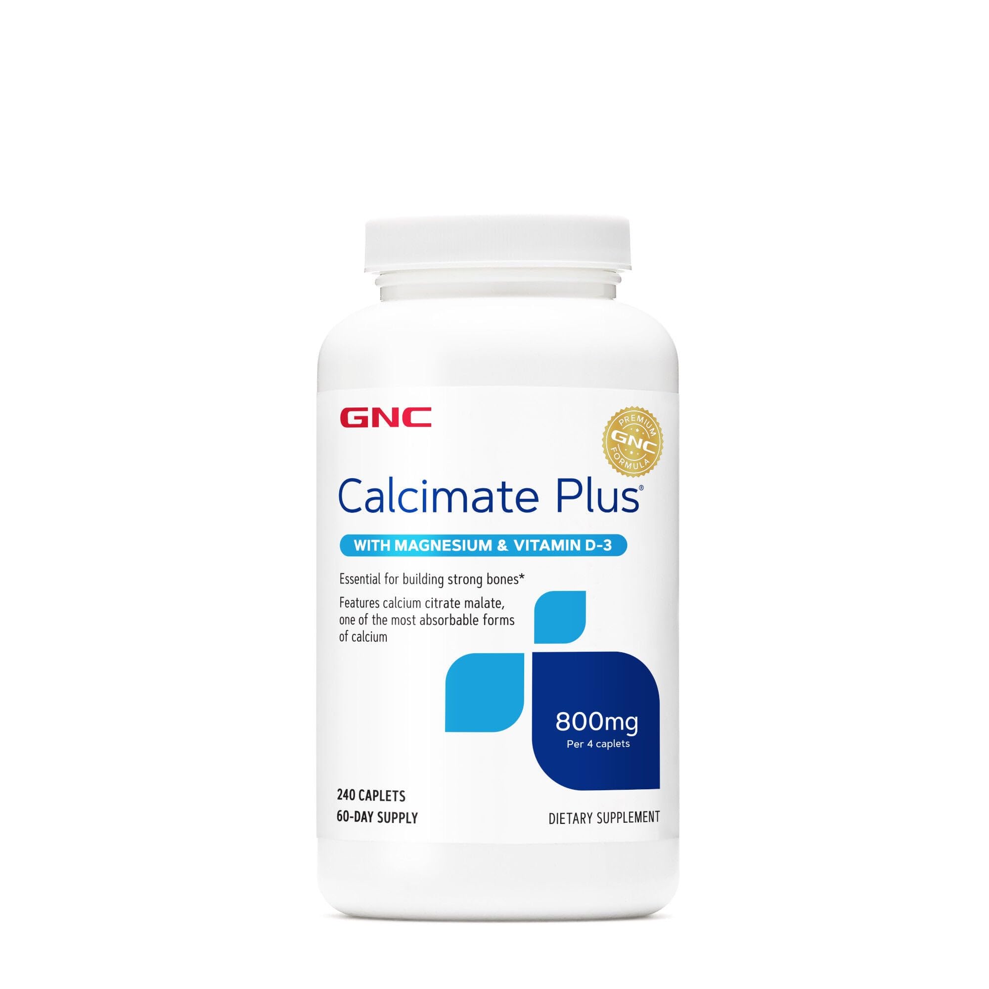GNC Calcimate Plus caplets dans la bouteille, soutien quotidien des os.
