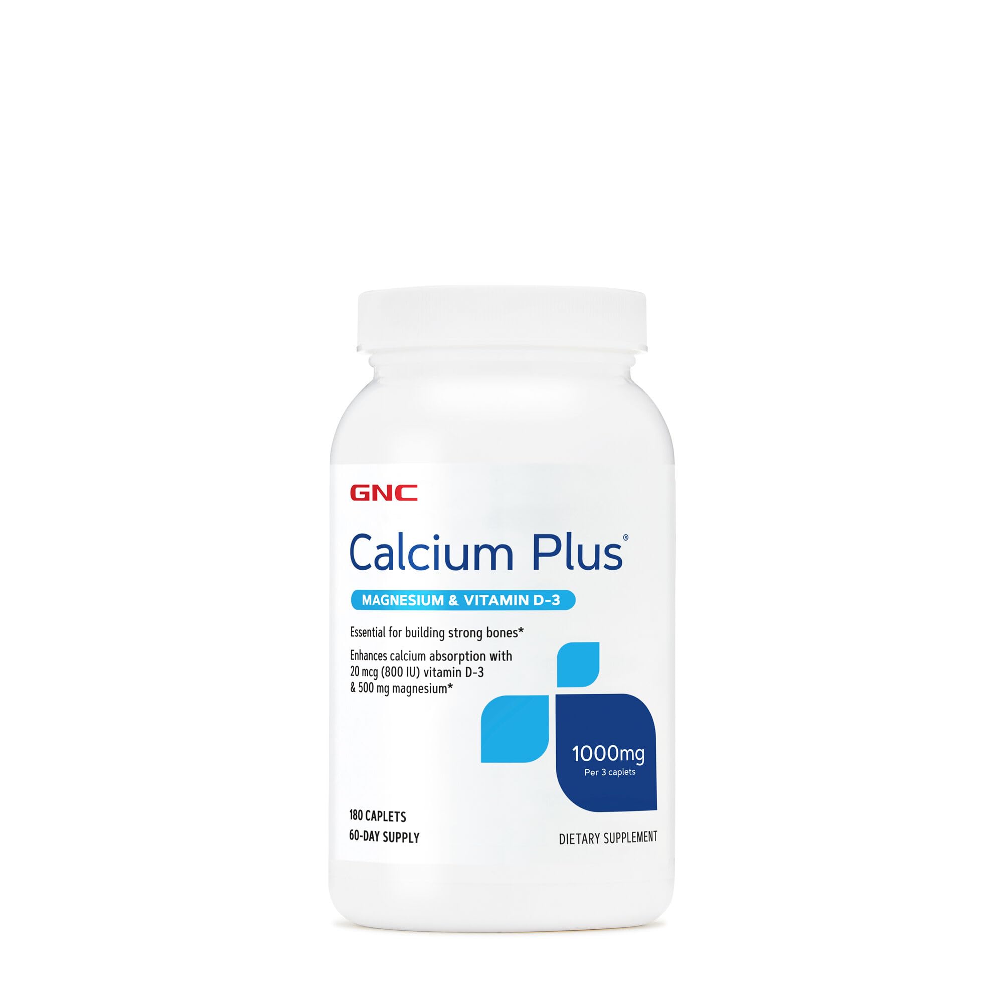 GNC Calcium Plus Magnésium Vitamine D-3 1000 mg – bouteille et capsules visibles, soutien potentiel des os
