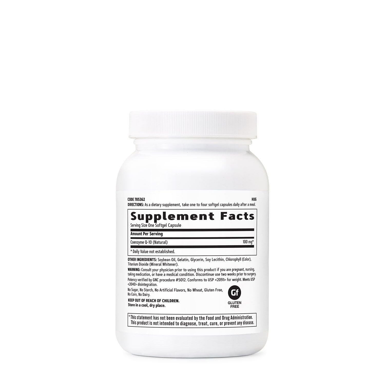 Label clair GNC CoQ10 100 mg pour identification rapide.