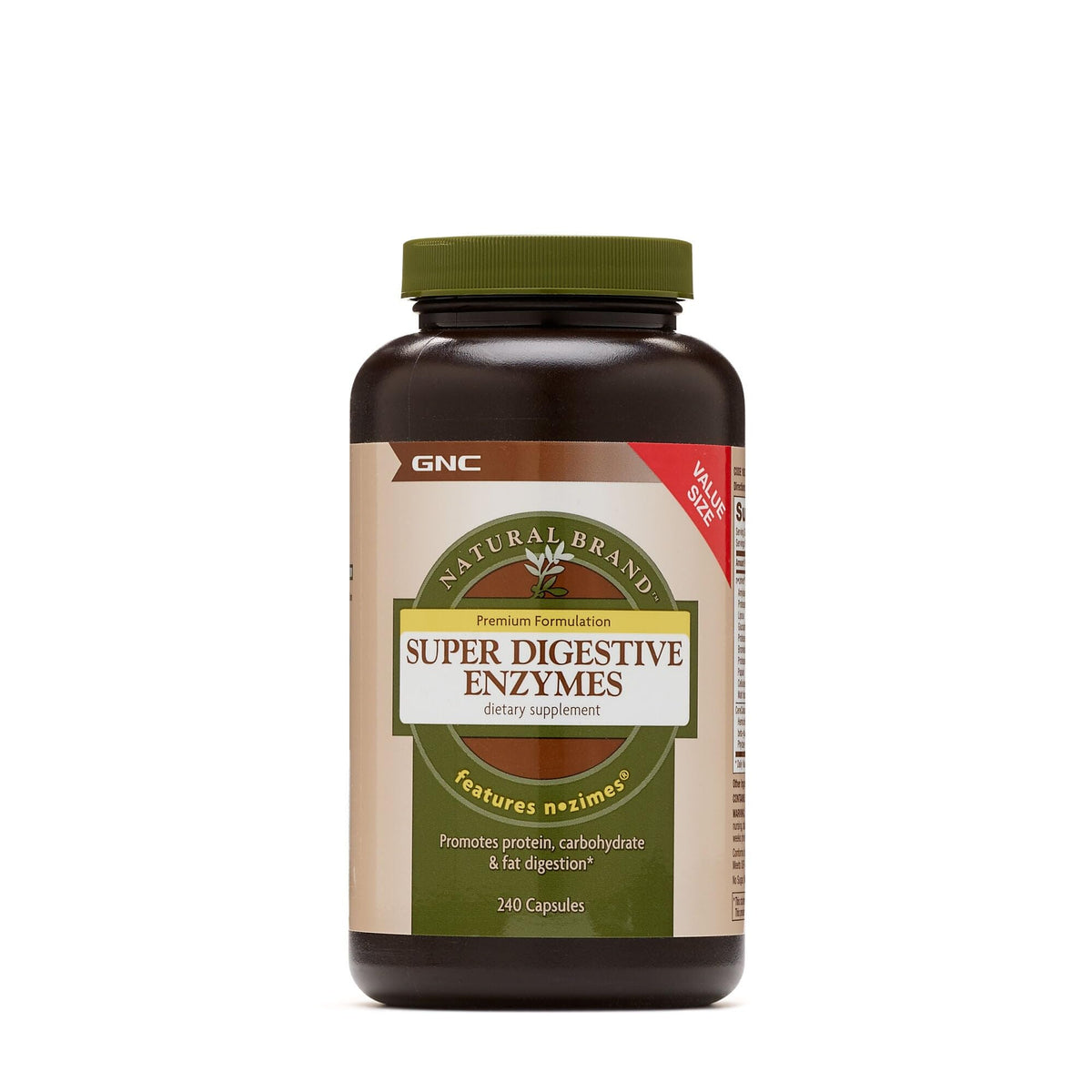 GNC enzymes digestives naturelles – bouteille montrant le packaging et un soutien digestif potentiel.