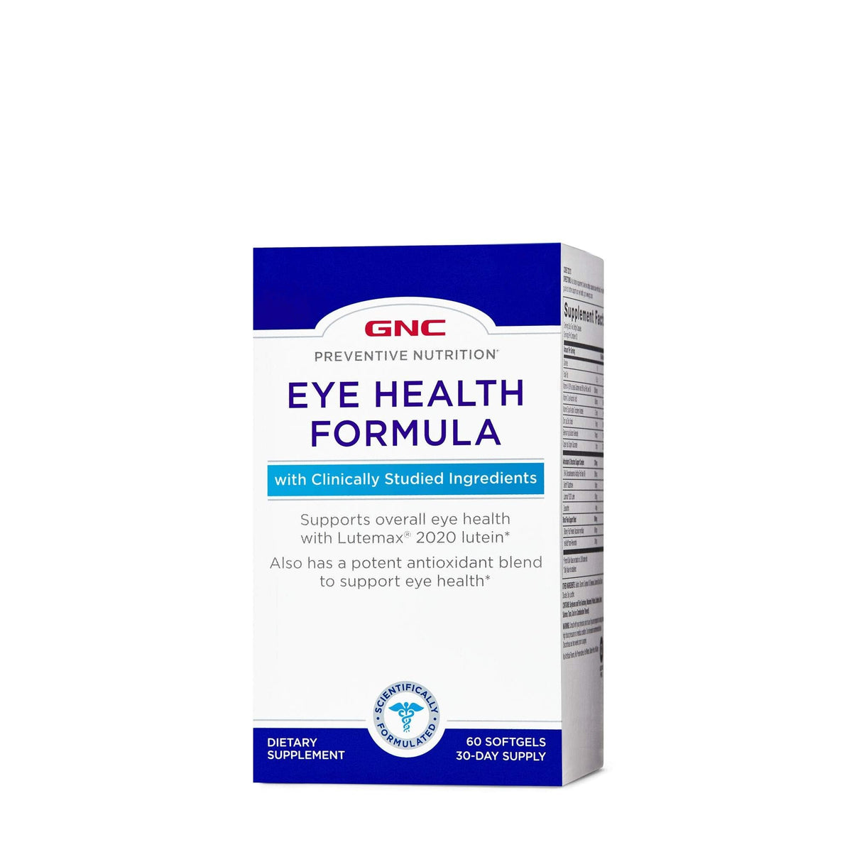 GNC Formule Santé des Yeux — bouteille, soutient potentiellement la santé oculaire avec Lutemax 2020