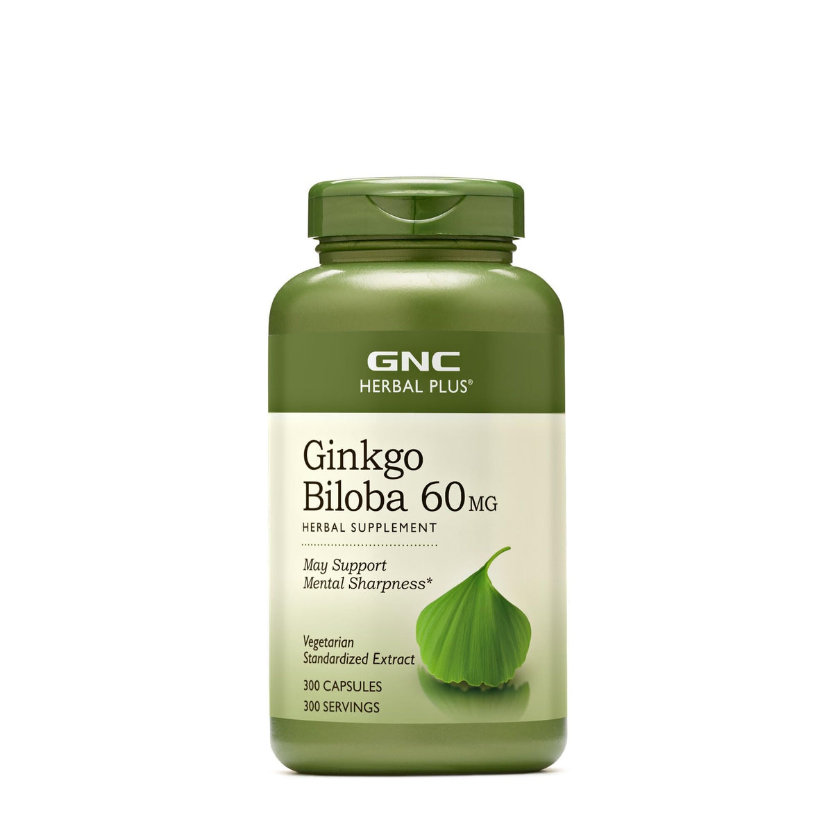 GNC Ginkgo Biloba 60 mg, flacon végétarien favorisant la clarté mentale.