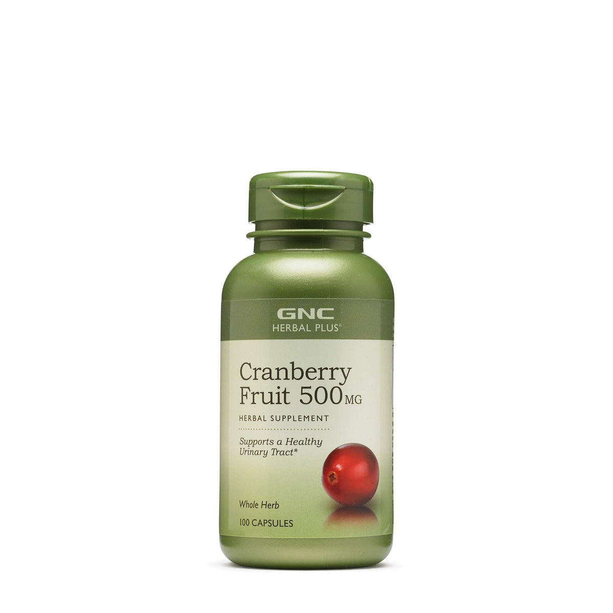 GNC Herbal Plus Cranberry 500 mg — bouteille visible, soutien potentiel à la fonction urinaire.