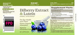 Étiquette GNC Herbal Plus montrant Lutéine et Myrtille pour la vision.