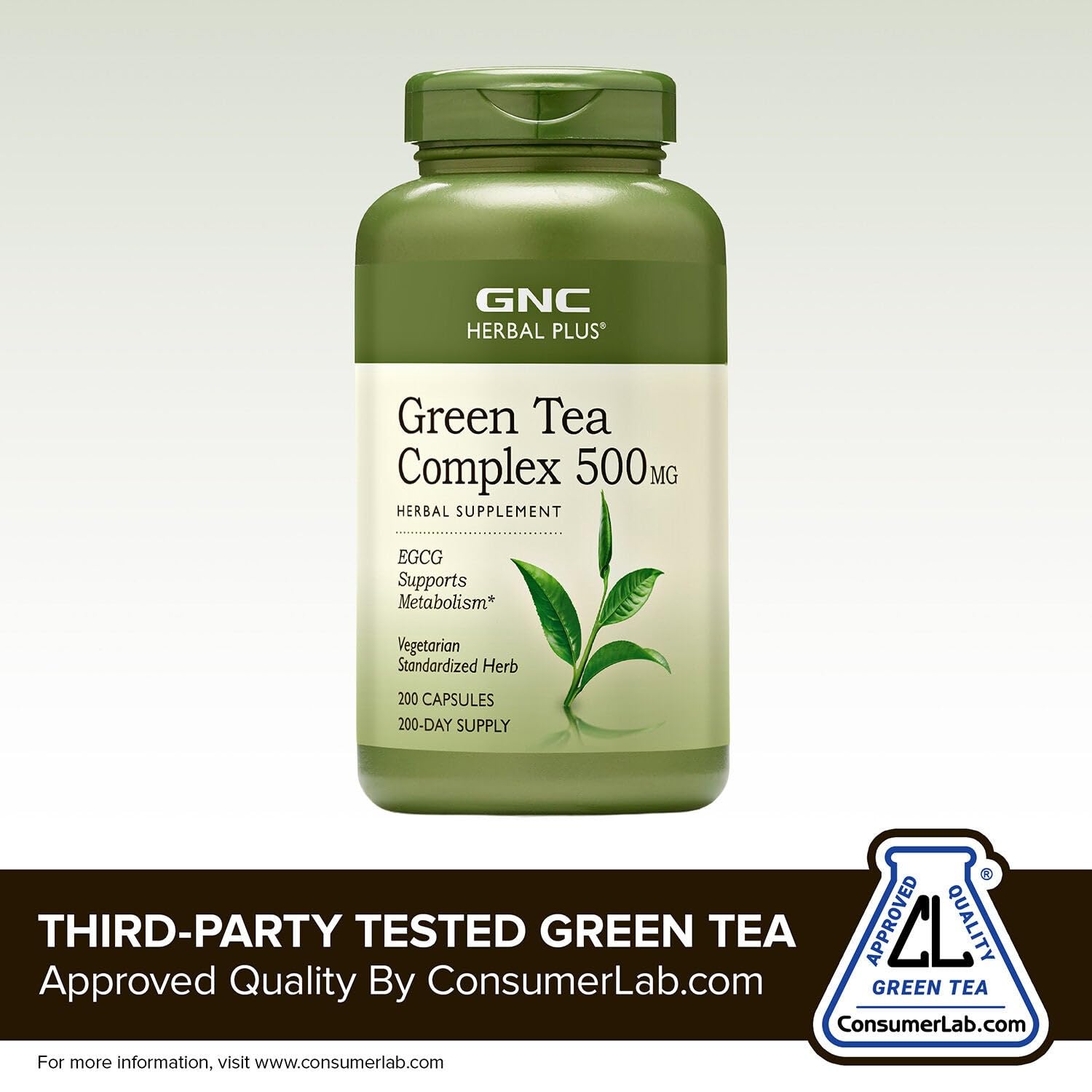 GNC Herbal Plus Thé Vert - étiquette claire pour le suivi de l'apport nutritionnel.