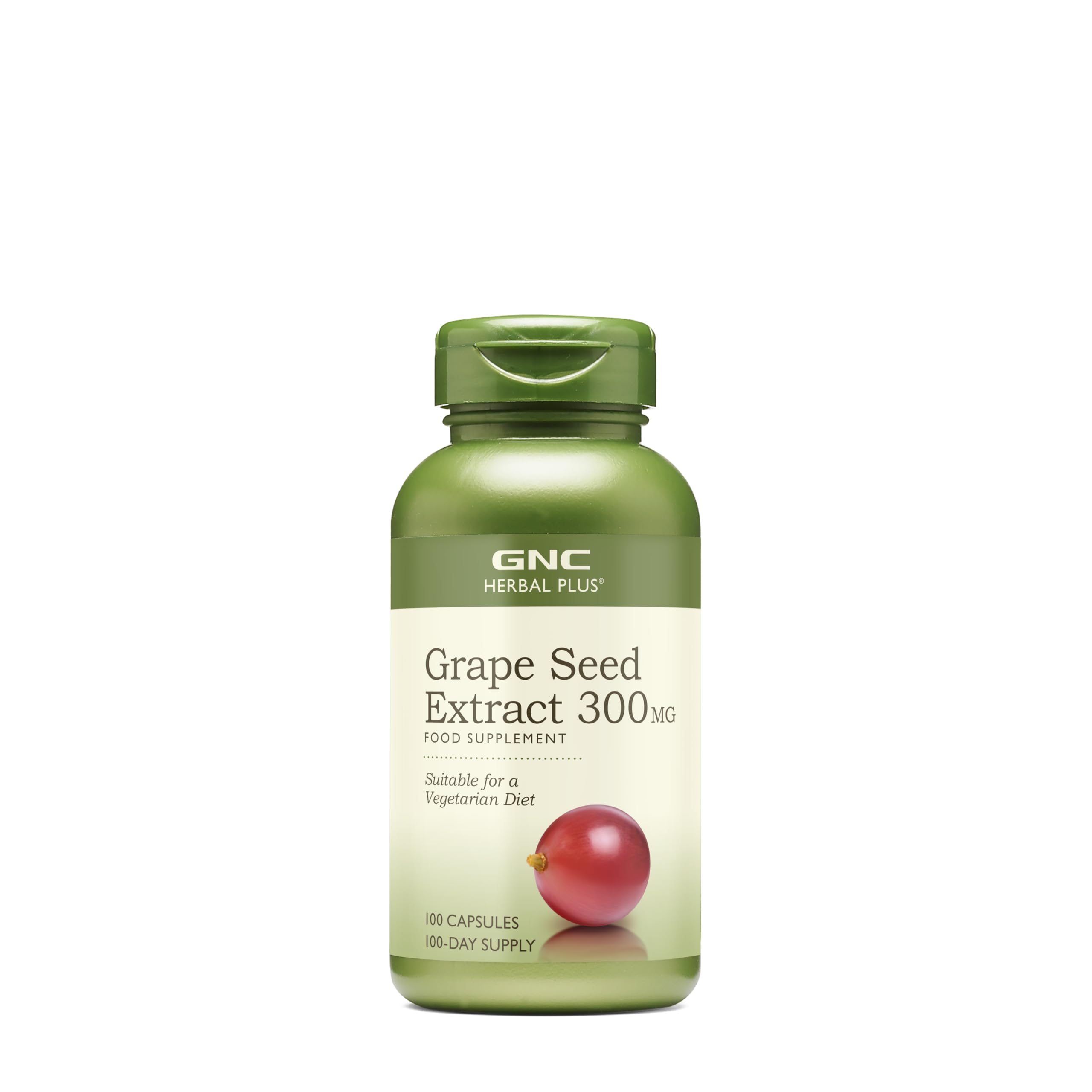 GNC Herbal Plus Extrait pépins raisin – bouteille affichant le produit, soutien antioxydant potentiel