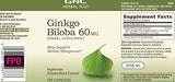 Étiquette GNC Herbal Plus détaillant le Ginkgo et les usages possibles.
