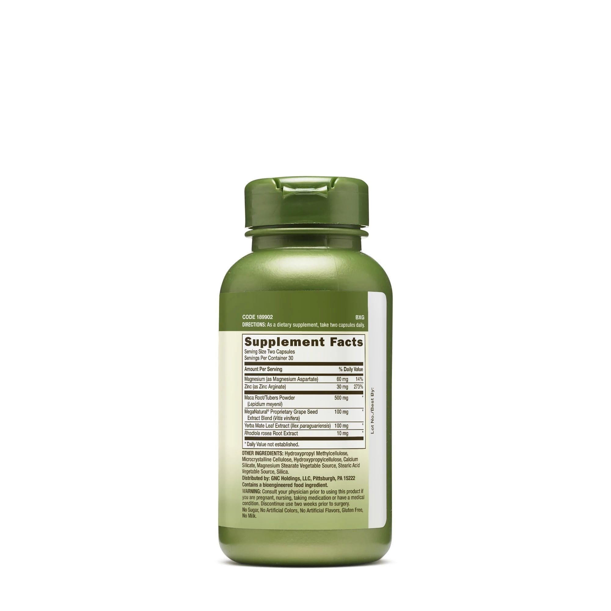 GNC Herbal Plus Maca Complex – bouteille pratique pour une routine quotidienne.