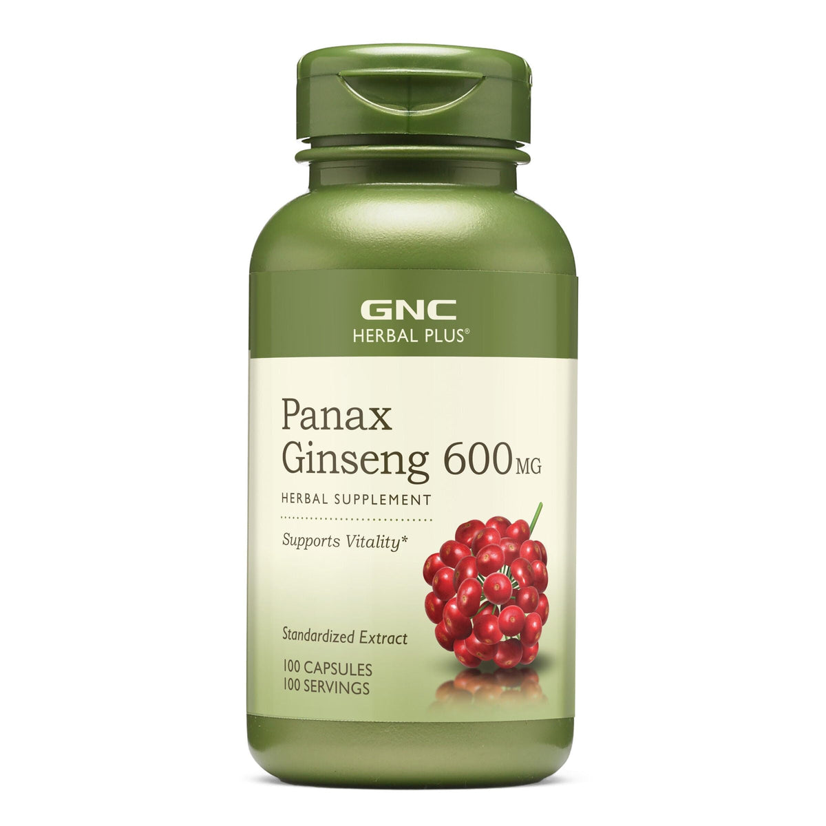 GNC Herbal Plus Panax Ginseng 600 mg — boîte montrant le complément pour la vitalité