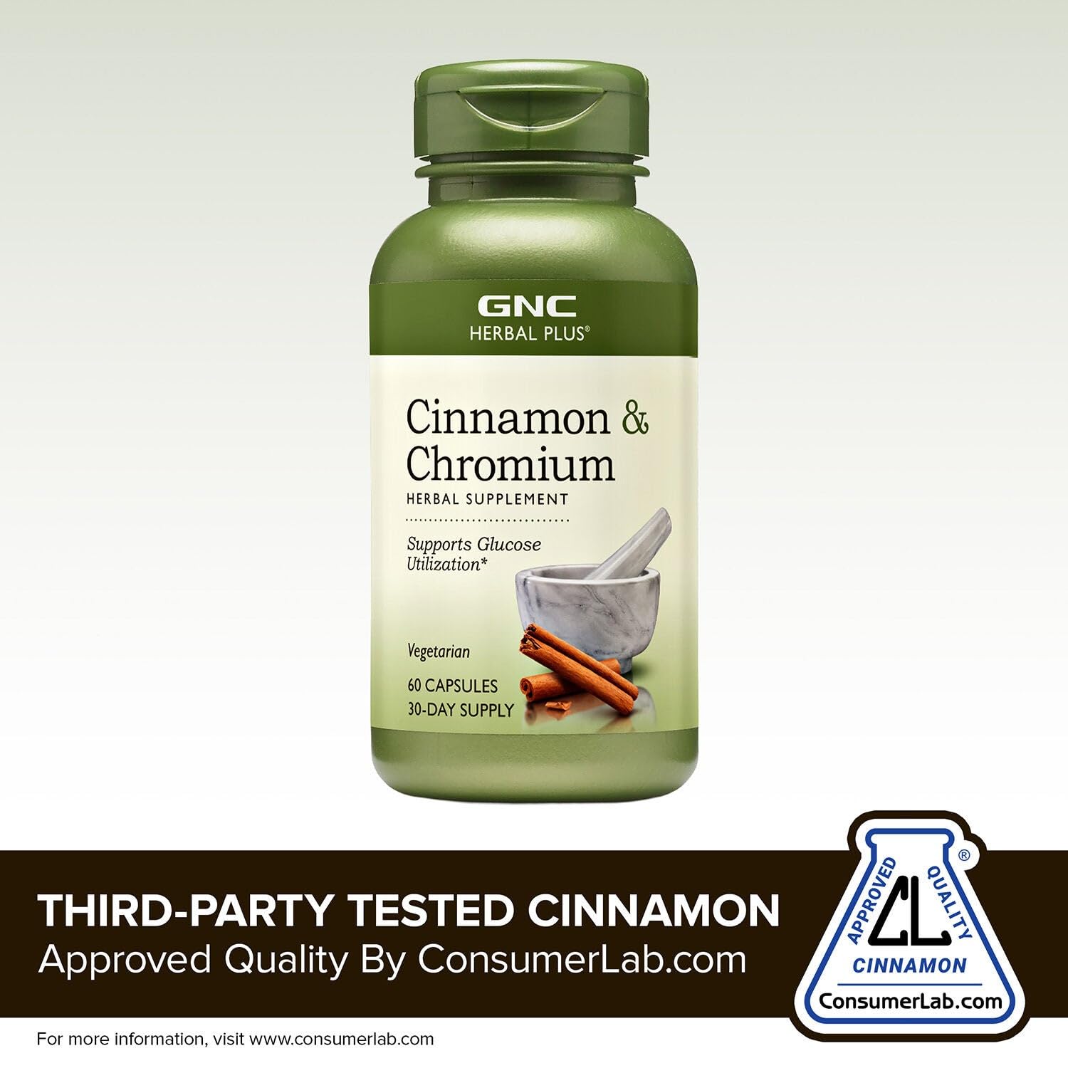 GNC Herbal Plus – tableau d'ingrédients cannelle et chromium.