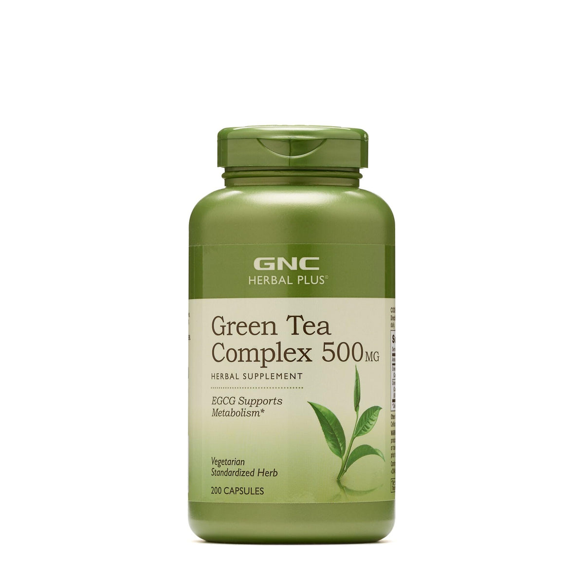 GNC Herbal Plus Thé Vert 500 mg en bouteille, soutien potentiel du métabolisme.