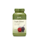 GNC Herbal Plus Triple Ginsa : bouteille affichant le flacon, soutien potentiel à la vitalité quotidienne.