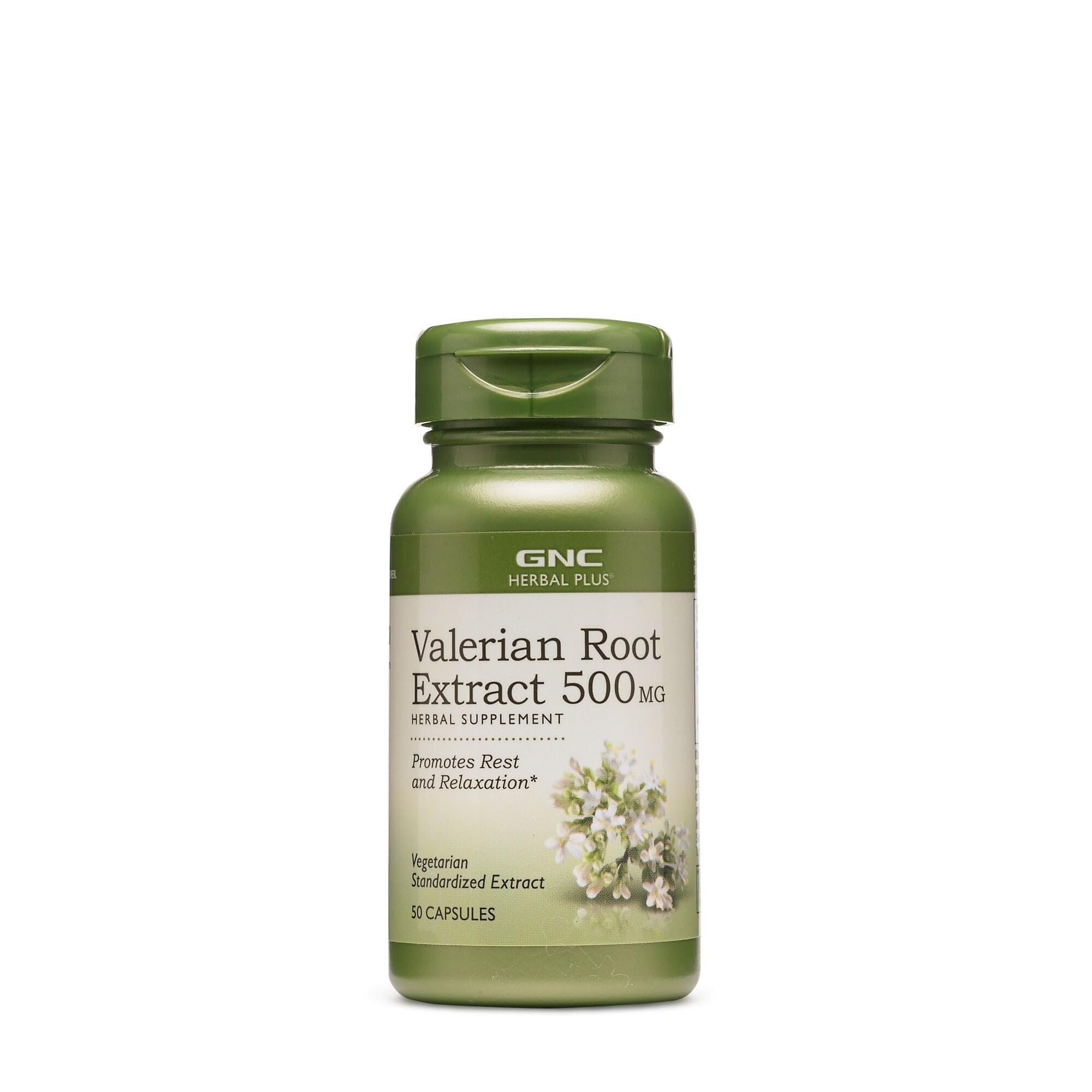 GNC Herbal Plus Valériane Extrait 500 mg — bouteille prête au repos naturel.