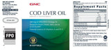 GNC Huile de foie de morue Omega-3, emballage, source naturelle de vitamine A et D-3.