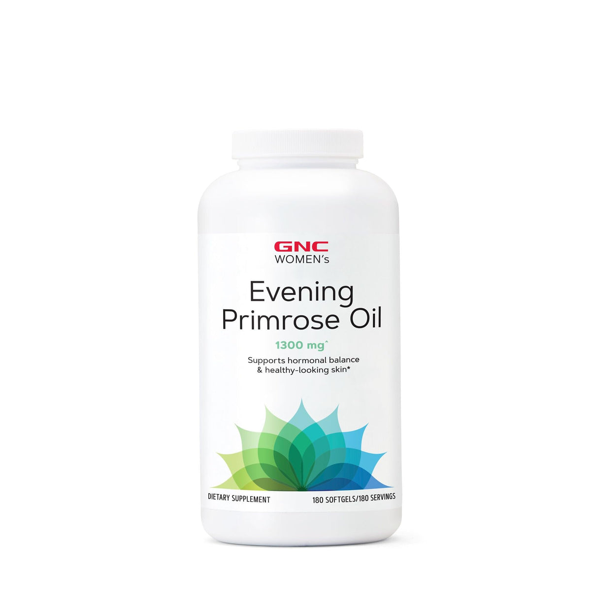 GNC huile d'onagre pour femmes, bouteille et capsules, soutien peau saine et équilibre hormonal.
