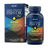 Bouteille GNC Huile Poisson Triple-Force et Krill, capsules faciles à avaler.