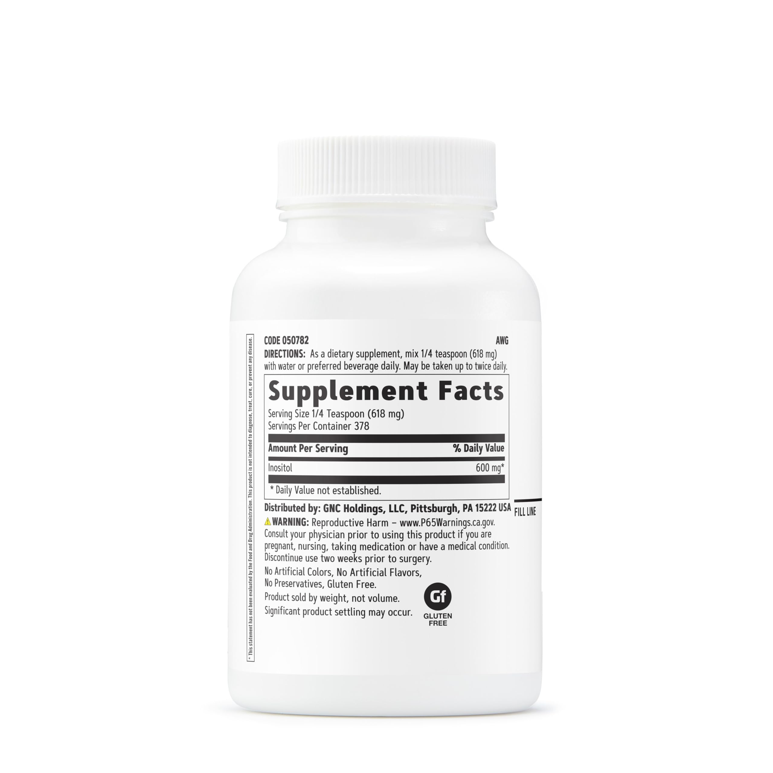GNC Inositol Poudre 600 mg – portion mesurée pour un dosage constant.