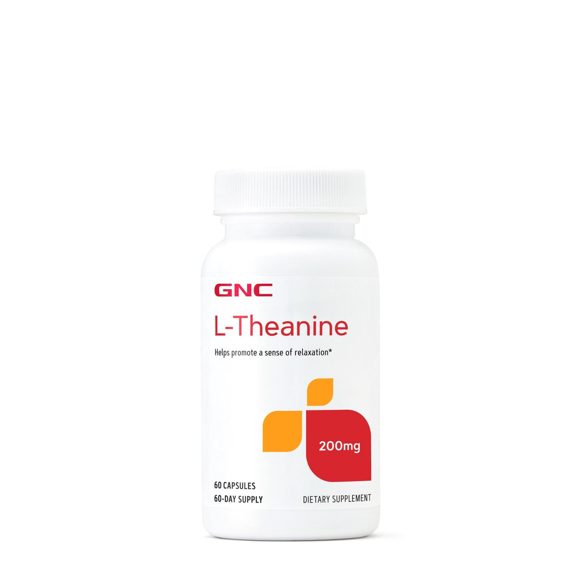 GNC L-théanine 200 mg sur boîte: relaxation potentielle et utilisation simple au quotidien.